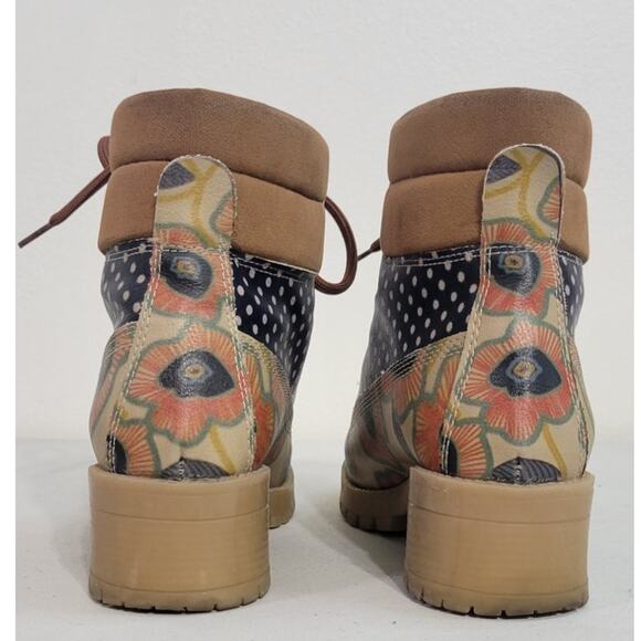 Goby Boots Womens Size 38 (7.5) Boho Retro Ankle Boot Floral Leather Fun Boots - Picture 6 of 9